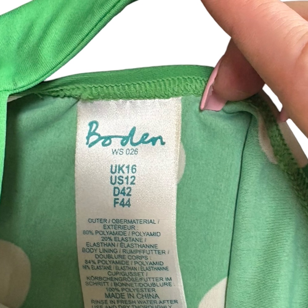 Boden One Piece Green White Polka Dot Swimsuit halter - Picture 6 of 7